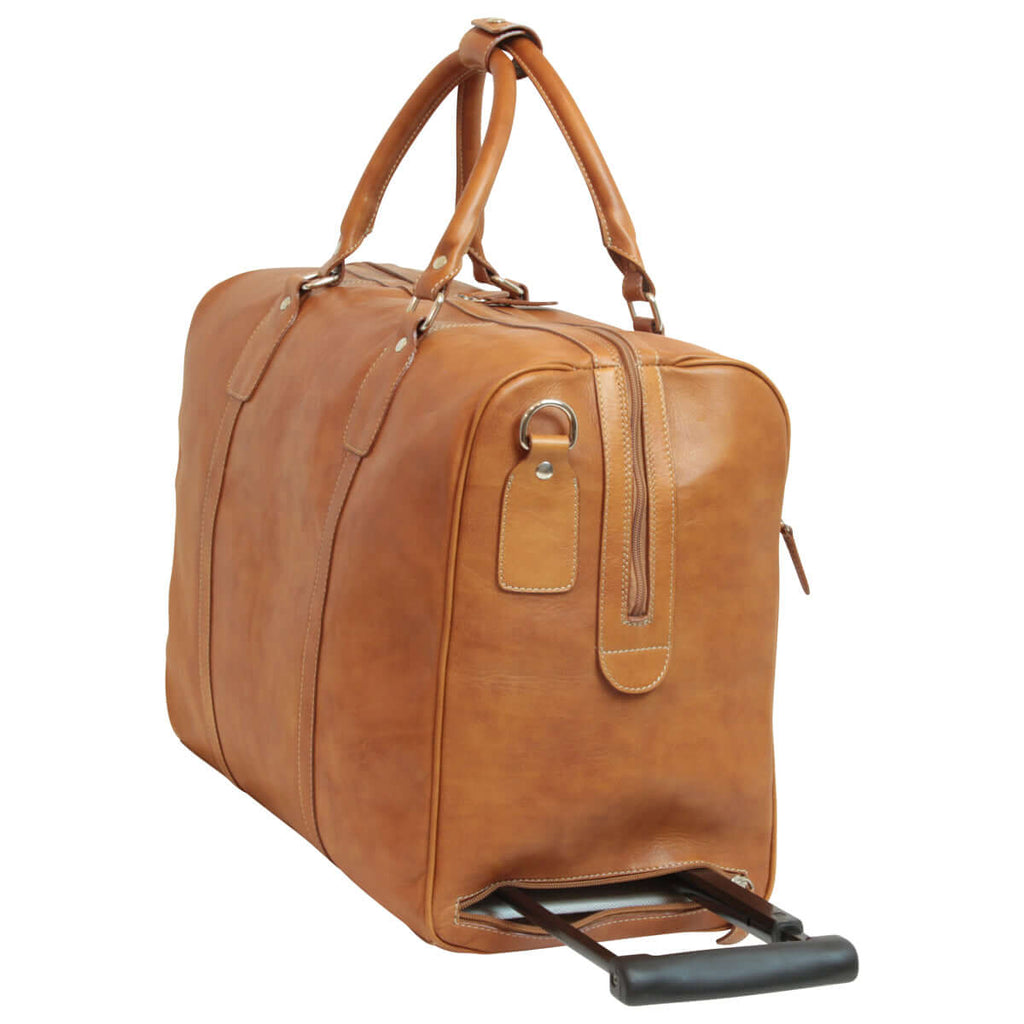 borsone da viaggio pelle pieno fiore marrone con trolley e manici