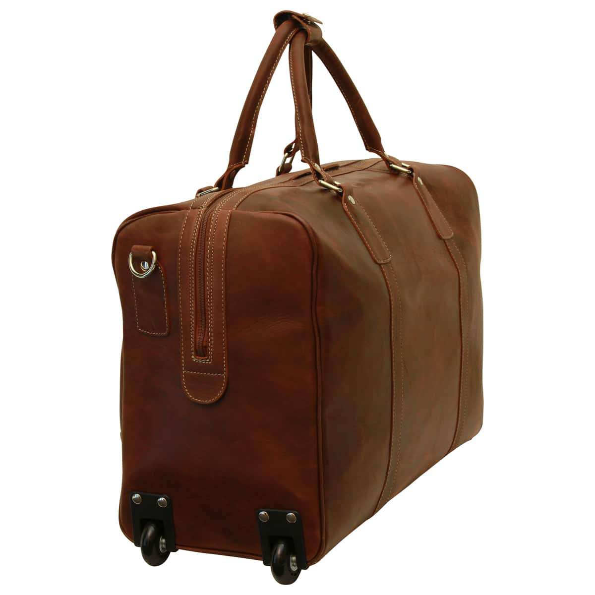 Borsone pelle trolley viaggio in pelle pieno fiore, design elegante con manici e rotelle.