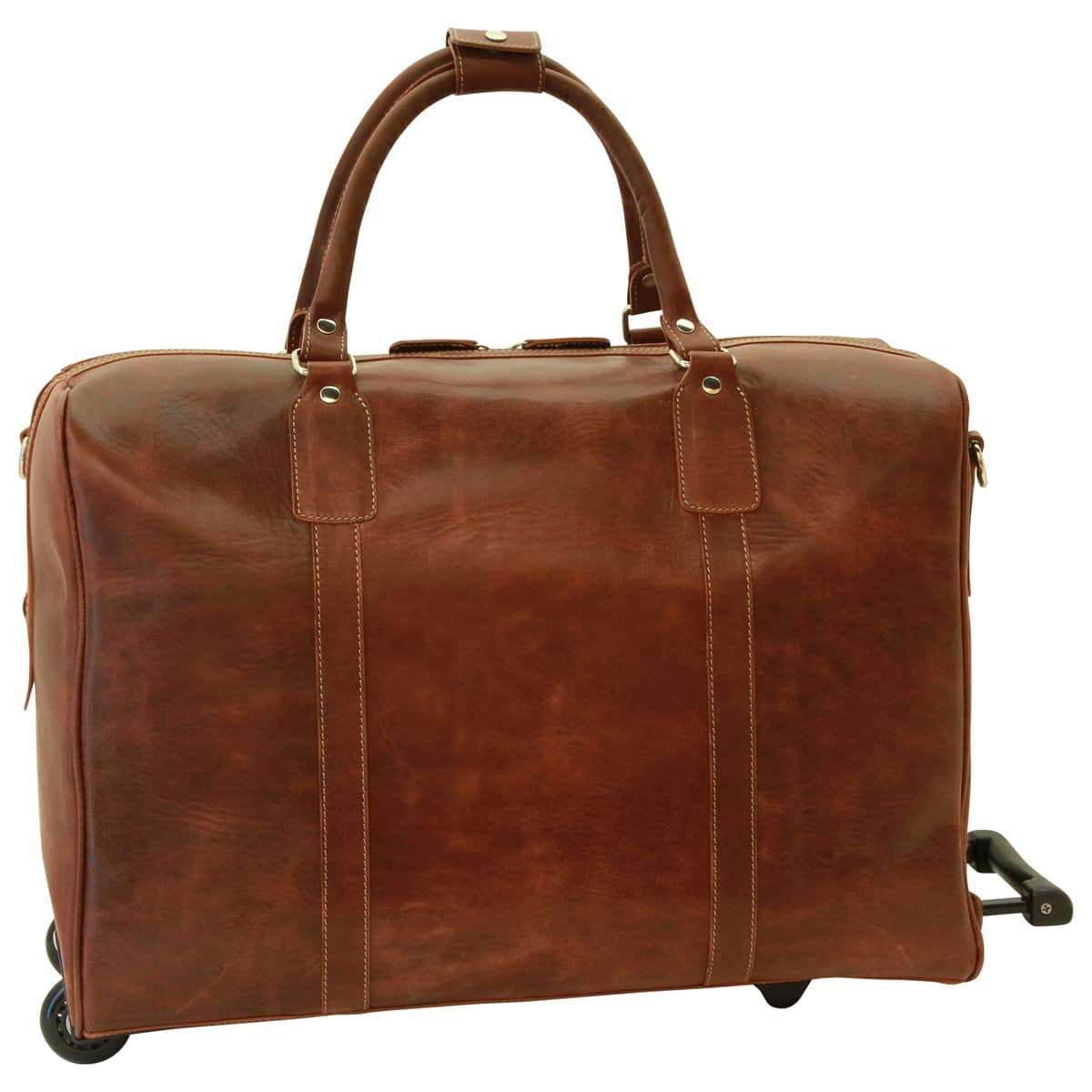 Vetrina Fiorentina -Borsone da viaggio in pelle pieno fiore con trolley - Castagna-
