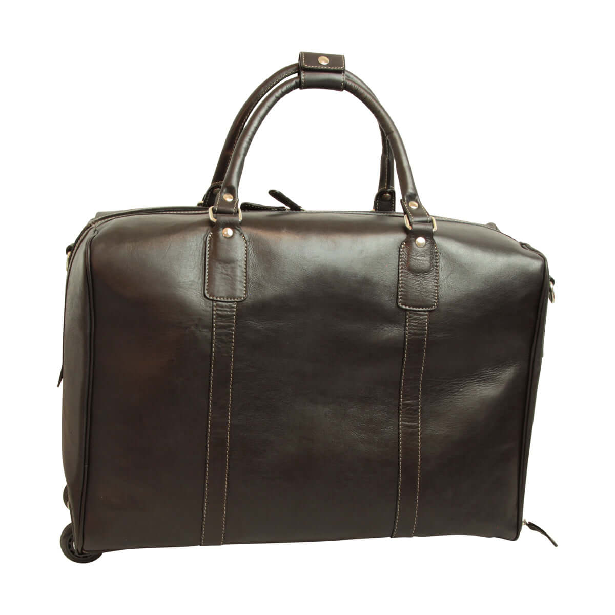 Borsone viaggio pelle trolley marrone - Borsone da viaggio in pelle pieno fiore con trolley marrone scuro.