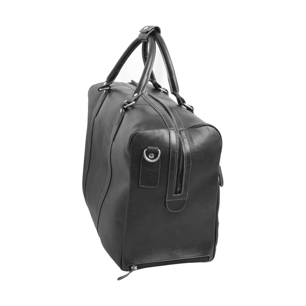 Borsone viaggio pelle trolley nero in pelle pieno fiore con manici e zip, dimensioni 50x35x22 cm.