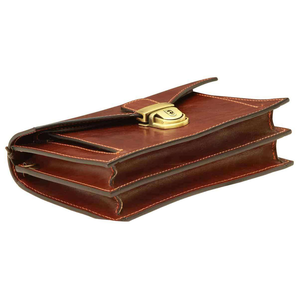 Clutch in pelle marrone Old Angler ripiegabile con fibbia dorata e interno visibile