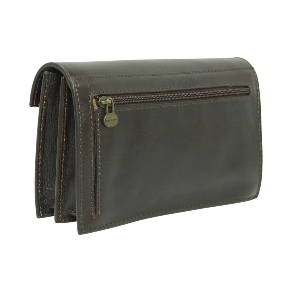 Clutch in pelle tmoro verde scuro con zip superiore e tasche interne