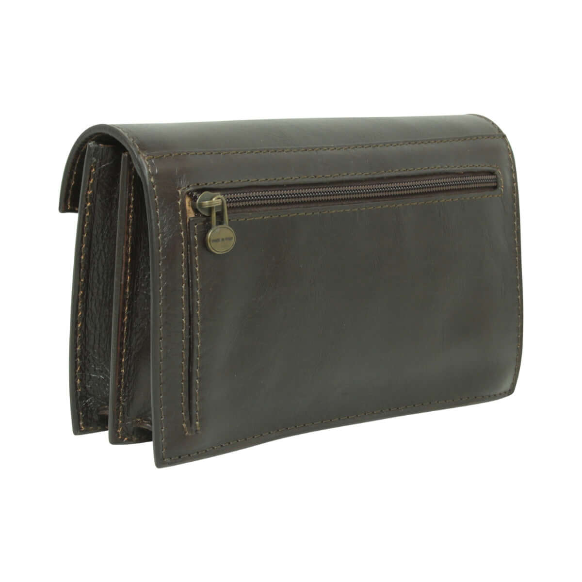Clutch in pelle tmoro verde scuro con zip superiore e tasche interne