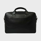 Borsa in pelle nera per laptop con manico superiore e zip laterali