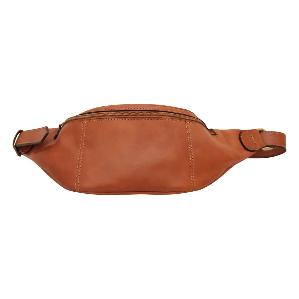 Marsupio in pelle pieno fiore di colore marrone con cintura aggiustabile e zip.