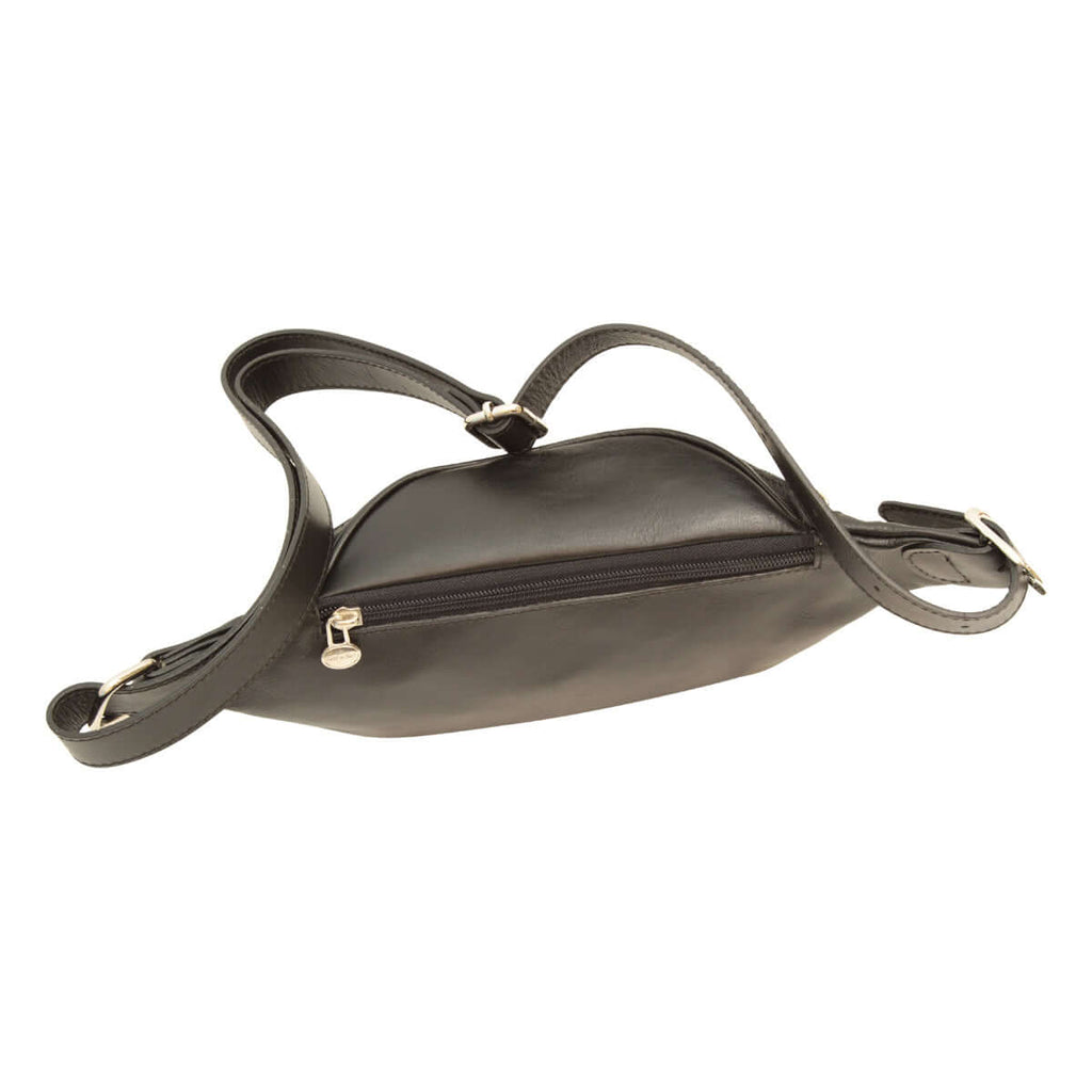 Marsupio uomo pelle artigianale nero con tracolla regolabile e tasche con zip.