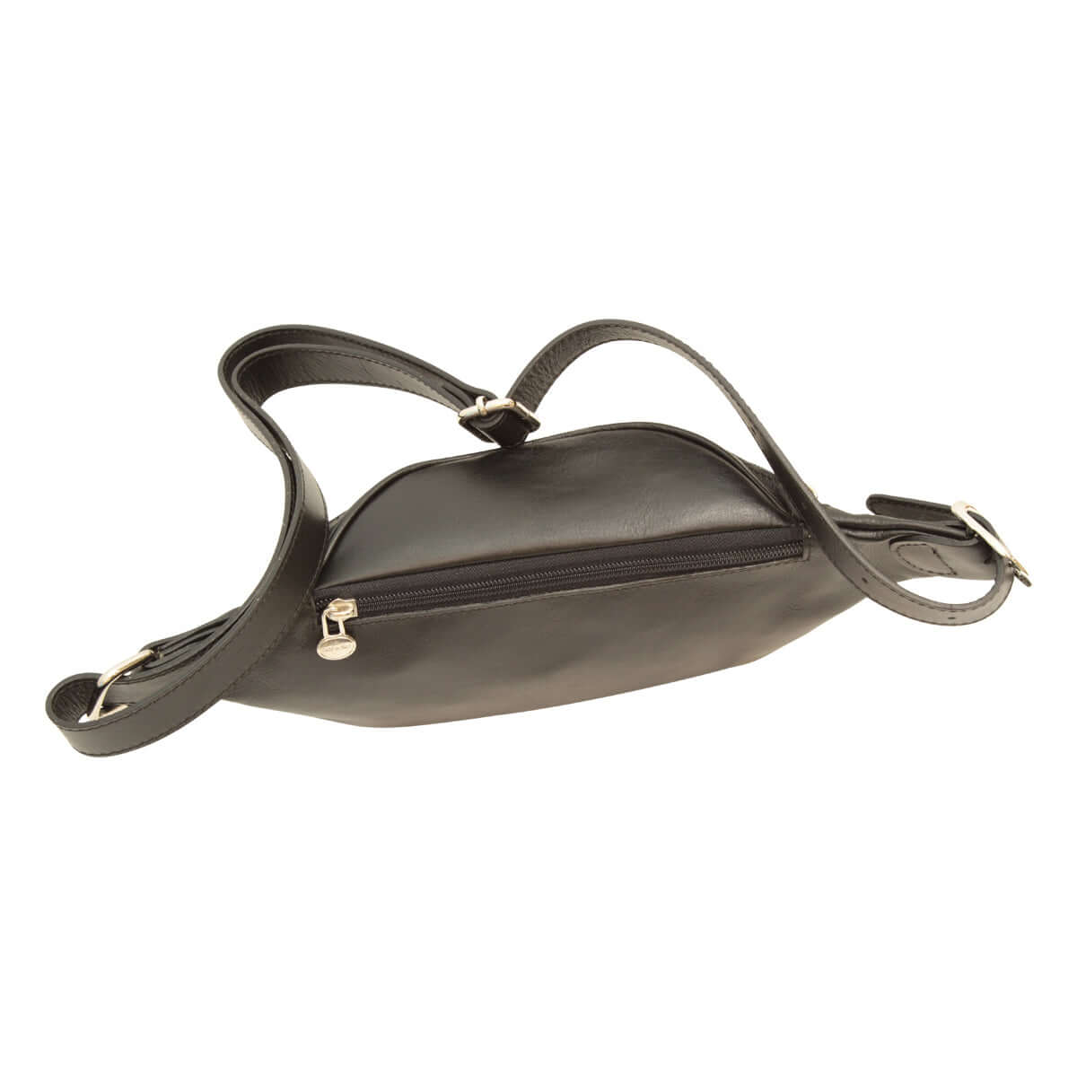 Marsupio uomo pelle artigianale nero con tracolla regolabile e tasche con zip.