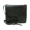 Borsa messenger in pelle nera con tracolla e chiusura a fibbia