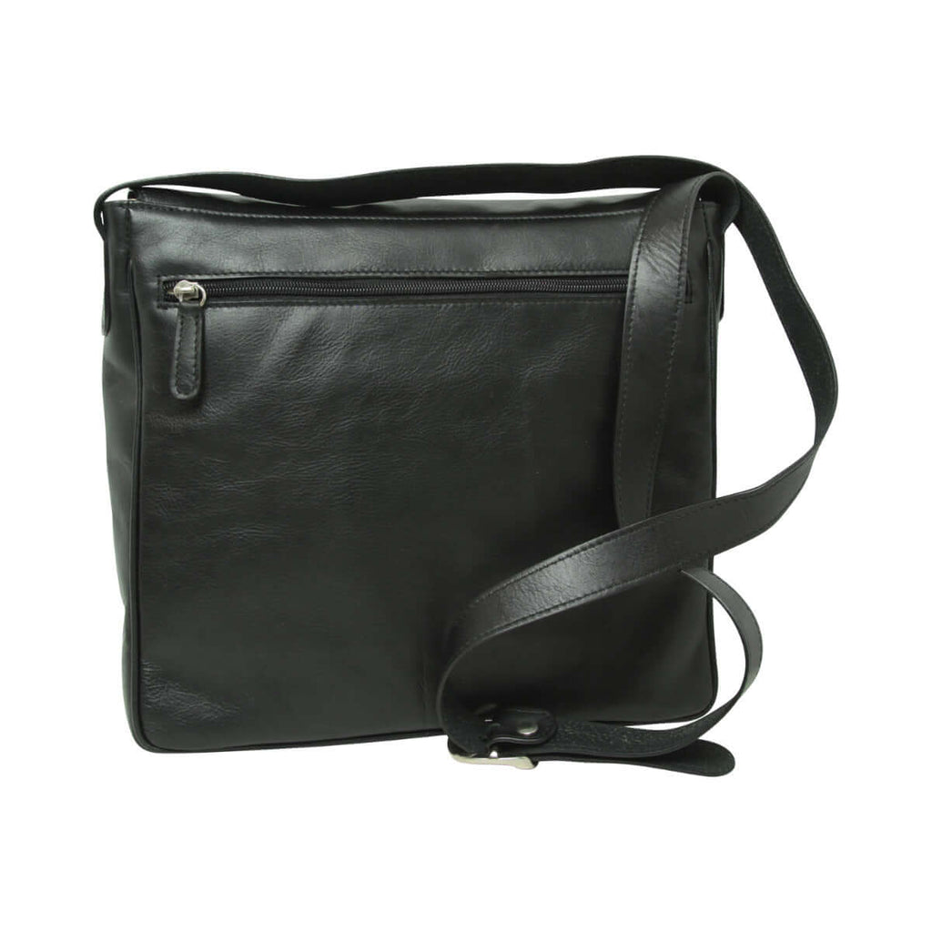 Borsa messenger in pelle nera con tasca frontale e tracolla in pelle