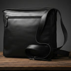 Borsa messenger in pelle nera Old Angler con zip frontale e tracolla