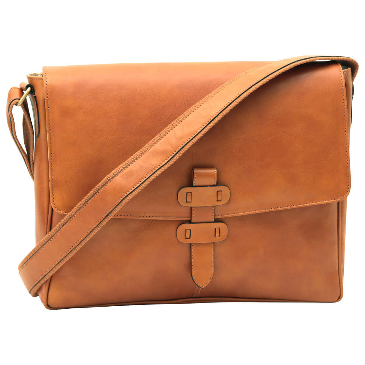 Messenger in pelle Marrone Coloniale, borsa artigianale in pelle marrone con tracolla e design contemporaneo.