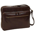 Borsa messenger pelle chiusura zip grande marrone, con scomparto imbottito e tracolla regolabile.