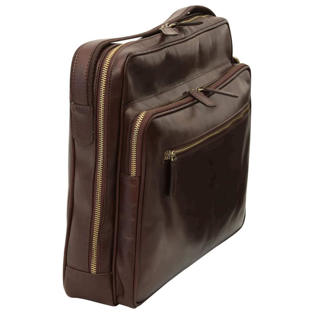 borsa messenger pelle chiusura zip grande marrone laterale con zip e tasche