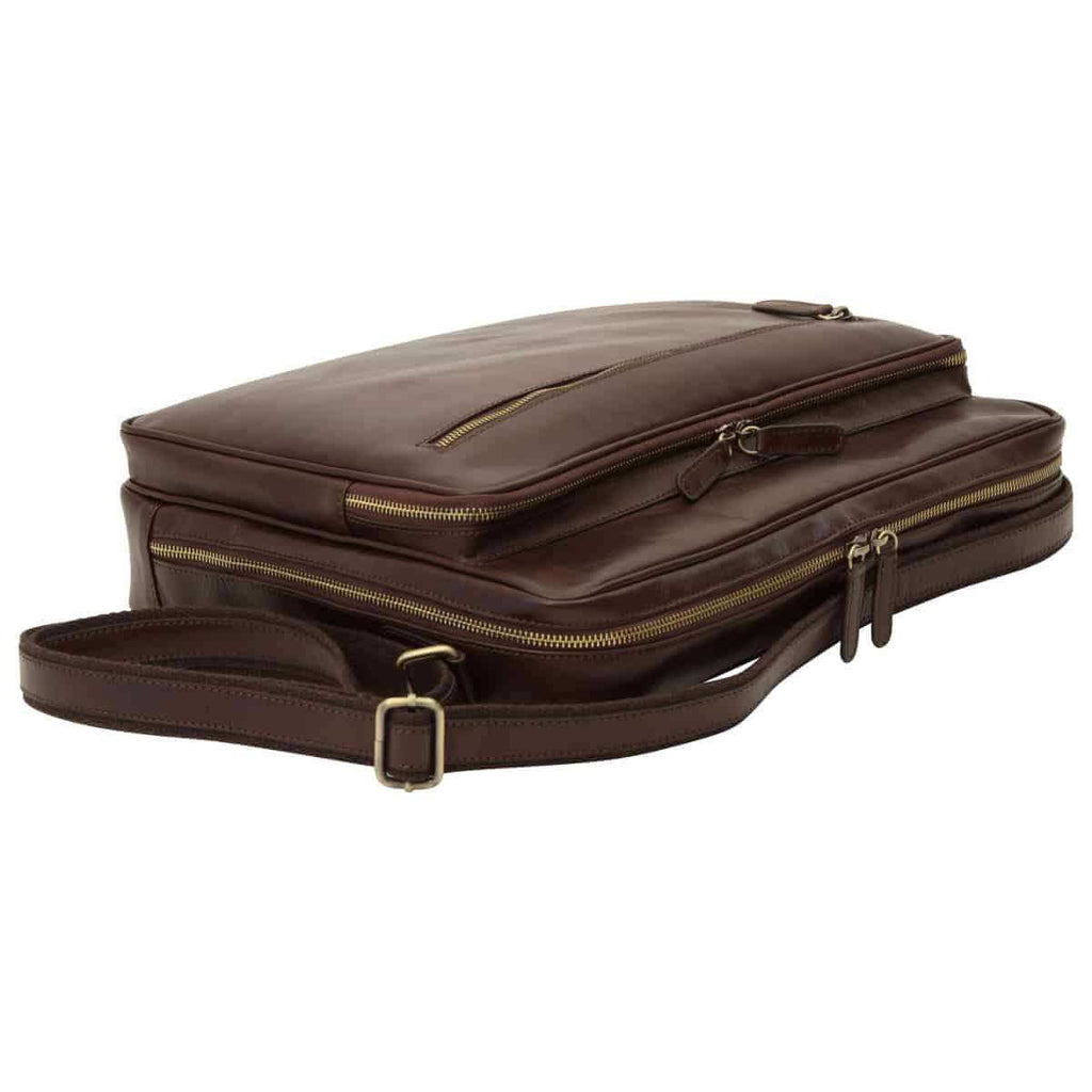 borsa messenger pelle chiusura zip grande marrone vista laterale con doppia tasca e tracolla