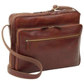 Borsa messenger in pelle con chiusura a zip (Grande) marrone, ideale per laptop e con tracolla regolabile.