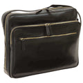 Borsa messenger pelle con chiusura zip in pelle nera, con tasche e scomparto per laptop.