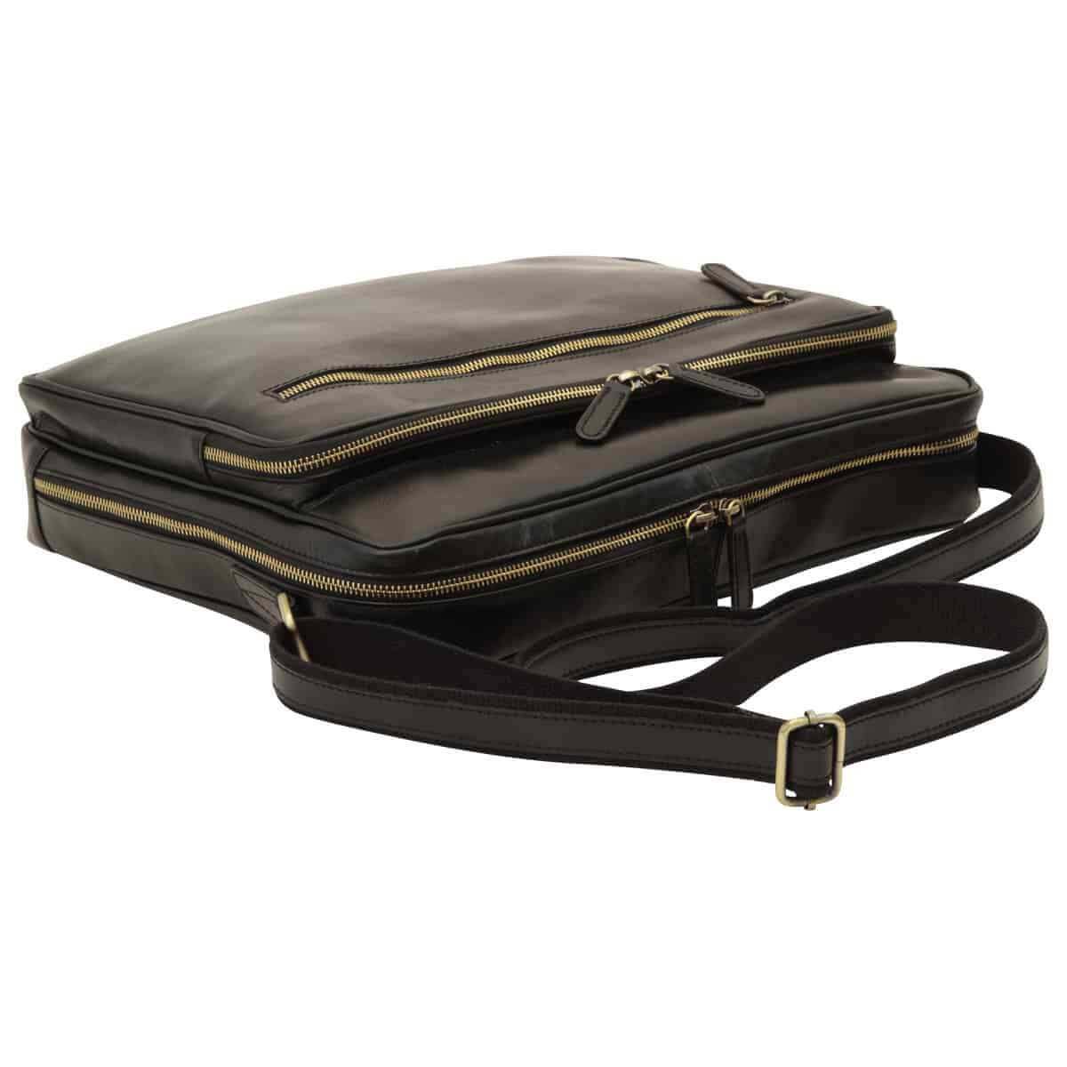 borsa messenger pelle con chiusura zip, in pelle di vitello, con zip e tracolla regolabile, colore nero.