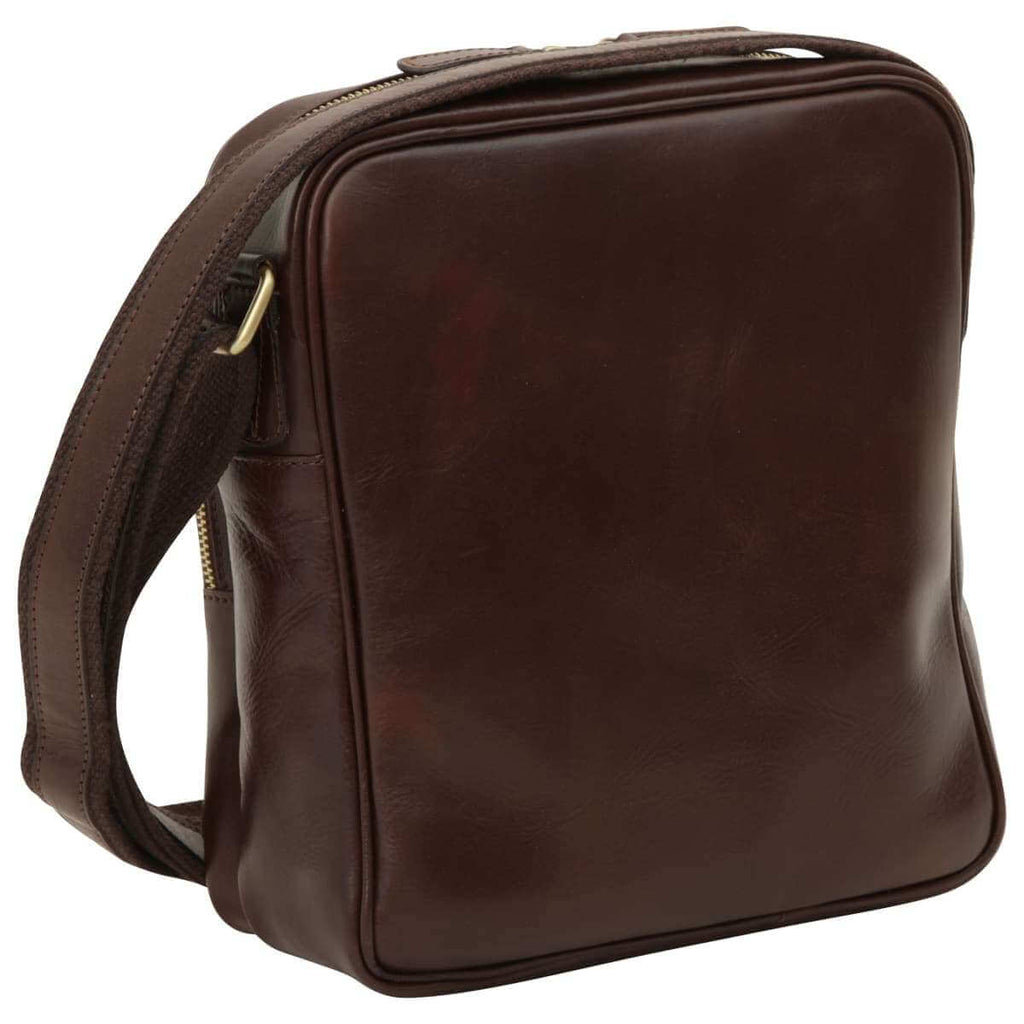 Messenger pelle zip piccolo marrone, borsa in pelle di vitello, elegante e pratica, dimensioni compatte.