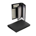 Portatessere in pelle nera con tasche per carte e chiusura a sportello