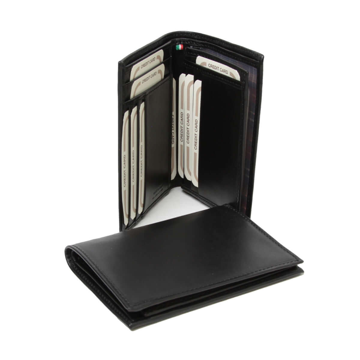 Vetrina Fiorentina -PORTACARTE IN PELLE CON TASCHE LUCE-NERO-