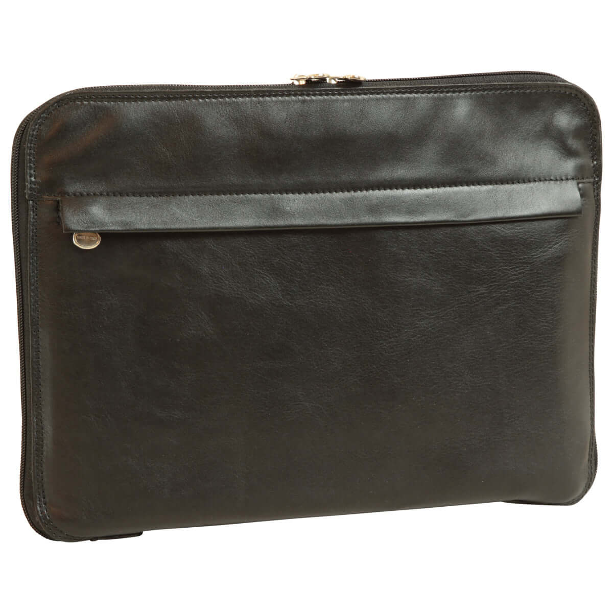Porta documenti in pelle nera, elegante e funzionale, perfetto per organizzare documenti e accessori.