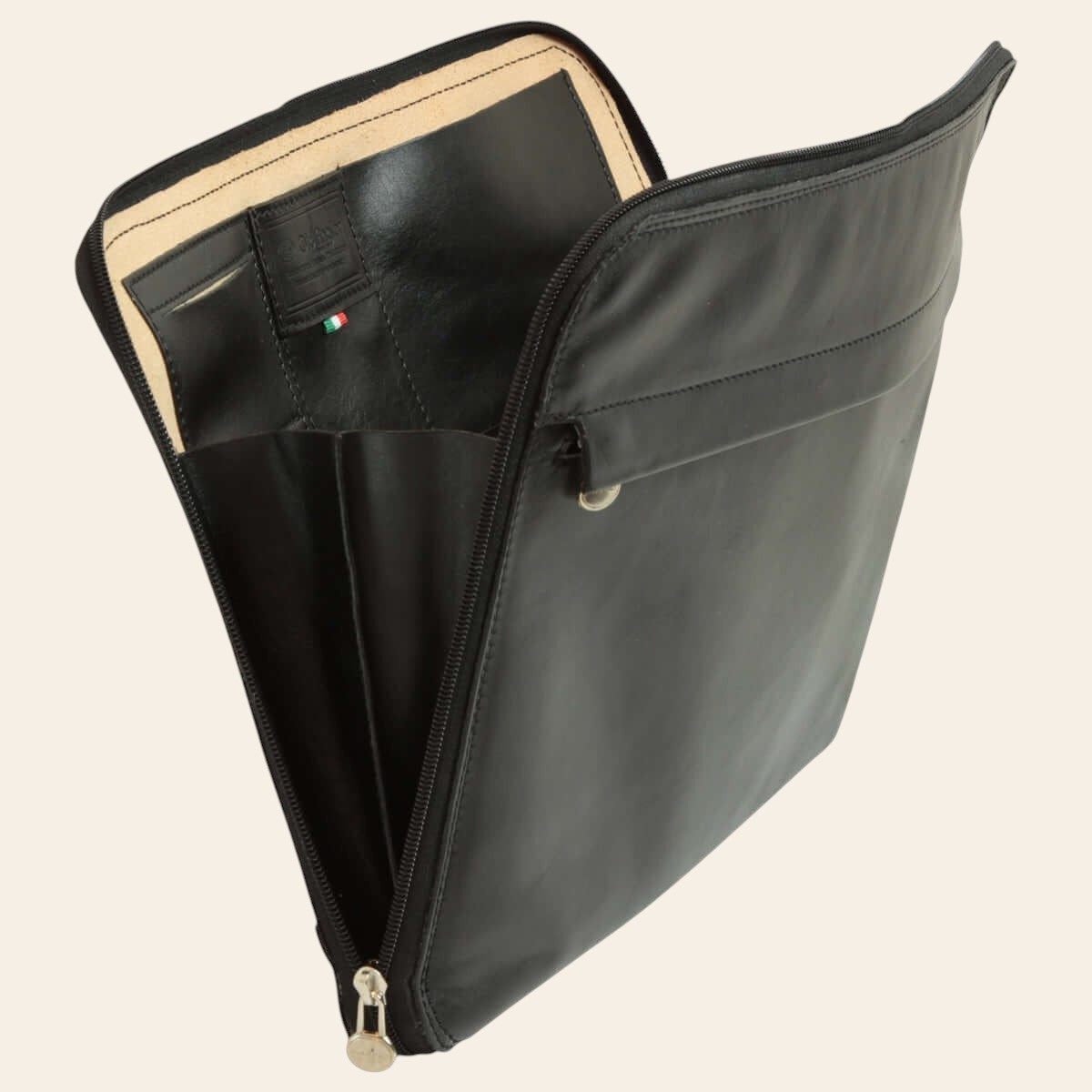 Porta documenti nero con zip laterale e tasche interne a vista