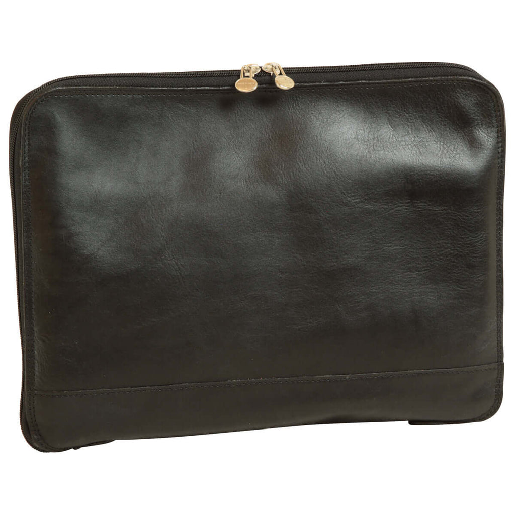 Porta documenti in pelle nera, design elegante in vera pelle pieno fiore, tasca esterna con lampo, ideale per organizzazione.