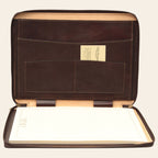 Porta documenti in pelle marrone scuro con tasche interne e coperchio