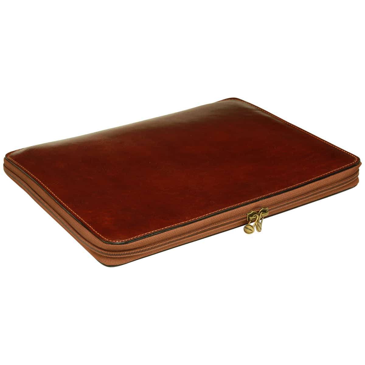 Porta Documenti in Pelle. Marrone, portadocumenti elegante in pelle di vitello con chiusura a cerniera.