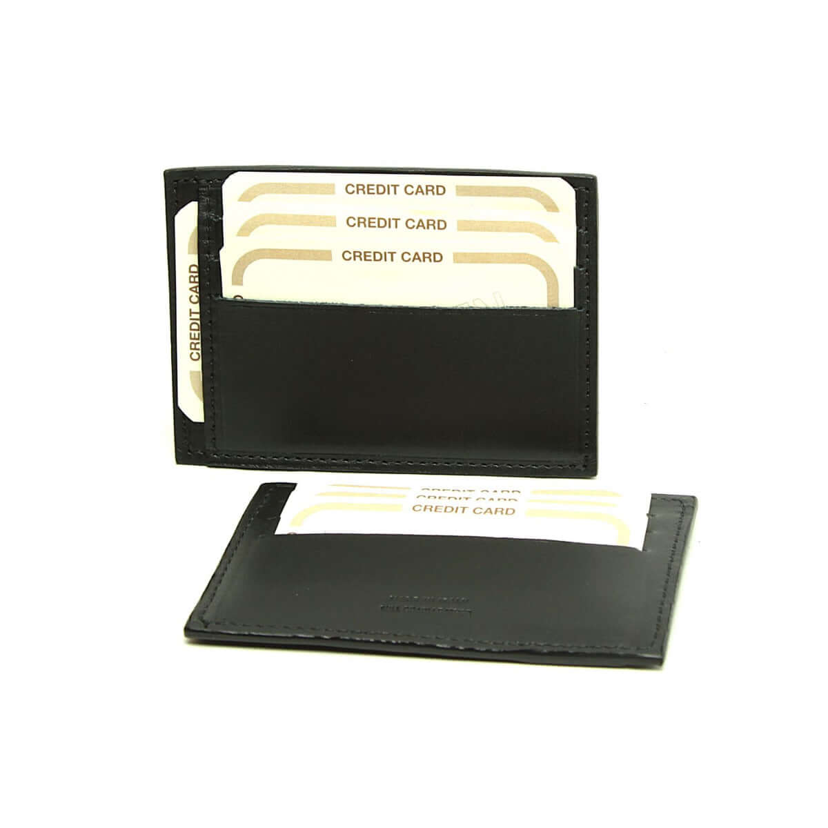 Porta carte di credito pelle RFID in pelle nera con tasche per carte e schermatura RFID.