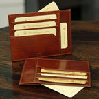 Porta carte in pelle marrone Old Angler con tasche interne e logo RFID
