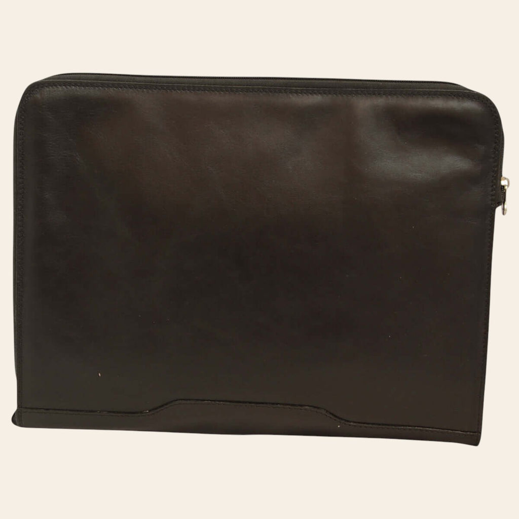 Portadocumenti Old Angler in pelle nero, chiusura con zip, pannello frontale