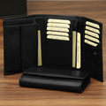 Portafoglio donna in pelle nera Old Angler con 3 scomparti e slot carte, Made in Italy
