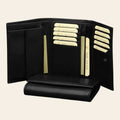 Portafoglio donna in pelle nera Old Angler con 3 scomparti e slot carte, Made in Italy