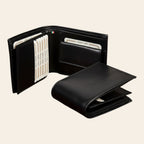 Portafoglio nero in pelle con portacarte, stile bifold