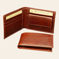 Portafoglio in pelle marrone con portamonete e tasche carte, Old Angler