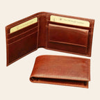 Portafoglio in pelle marrone con portamonete e tasche carte, Old Angler