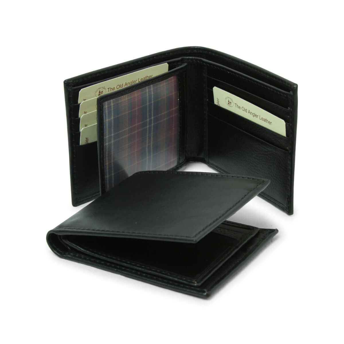 Portafoglio in pelle nera con interno nero e tasche per carte