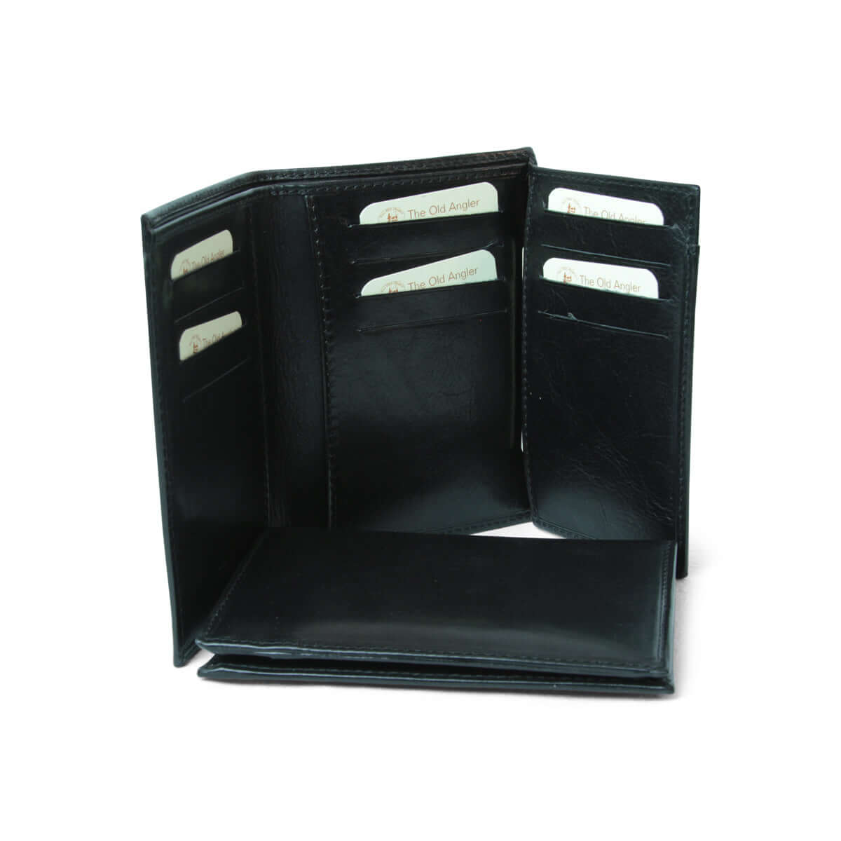 Portafoglio pelle nero con schermatura RFID, con tasche per carte di credito e documenti, in pelle bovina.