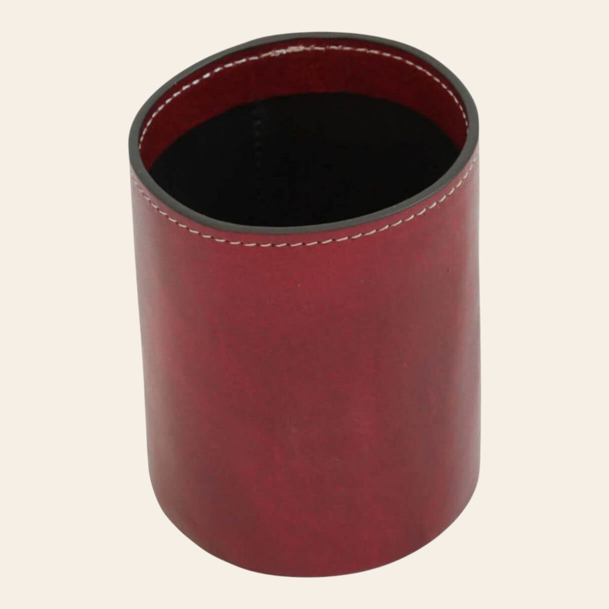 Portapenne in pelle rossa Old Angler, cilindro con interno nero e bordo cucito