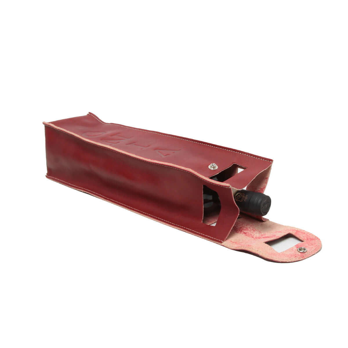 Portavino in pelle di alta qualità rosso, elegante e versatile, realizzato in vera pelle con cuciture resistenti.