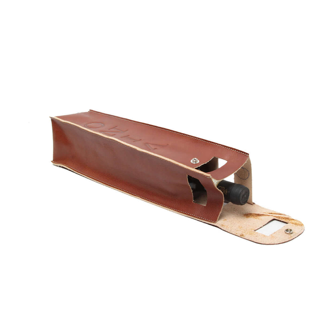 Portavino in pelle teak di alta qualità, elegante e pratico, realizzato in pelle pieno fiore.