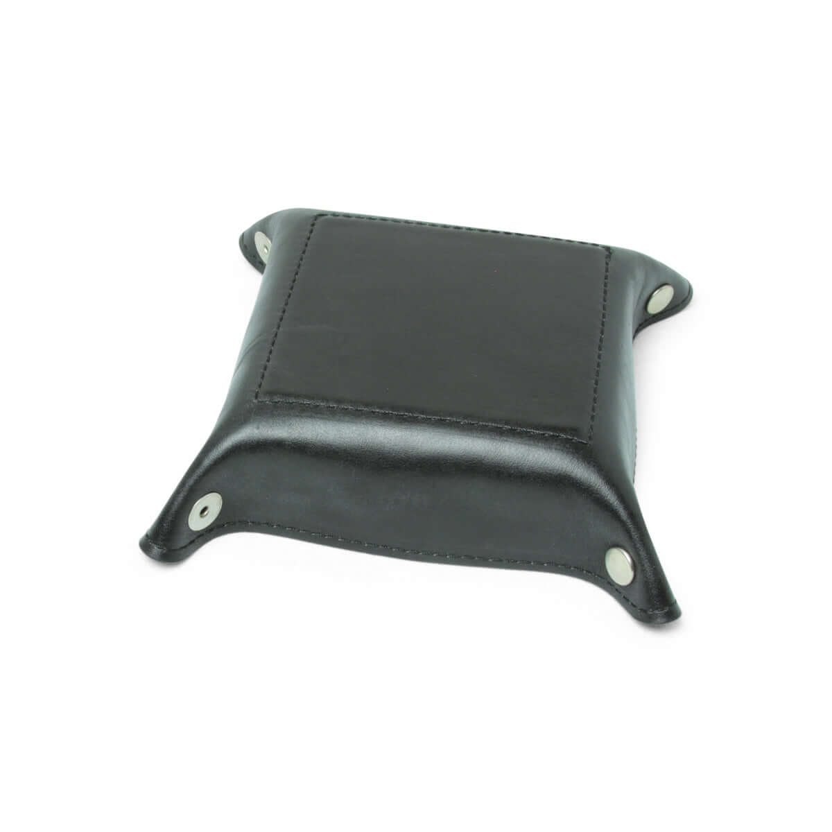 Vuotatasche in pelle nera con bottoni, misura 15x15x4 cm, realizzato in pelle di vitello.