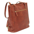 Zaino borsa a tracolla in pelle di vitello, due scomparti, tasche con zip, spallacci regolabili.
