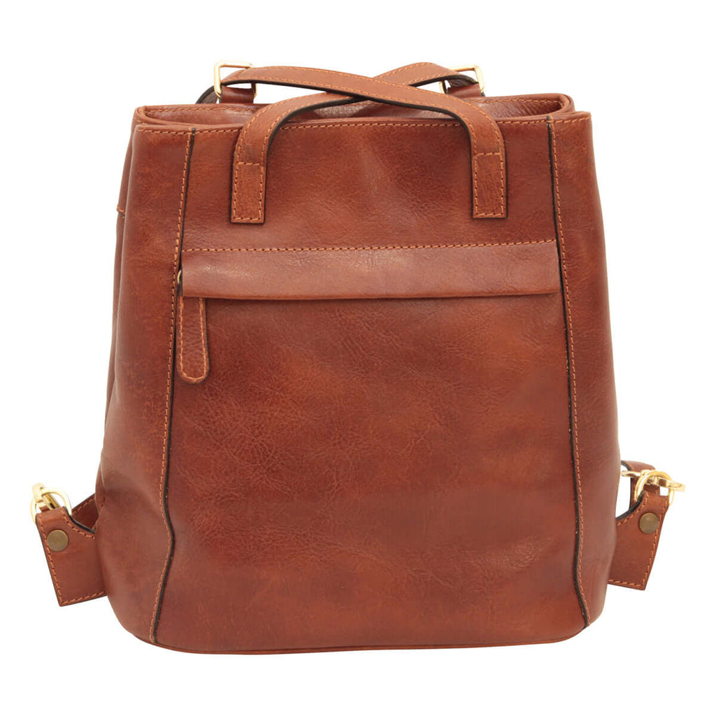 Zaino borsa tracolla pelle in pelle di vitello con design elegante e pratico, colore marrone.