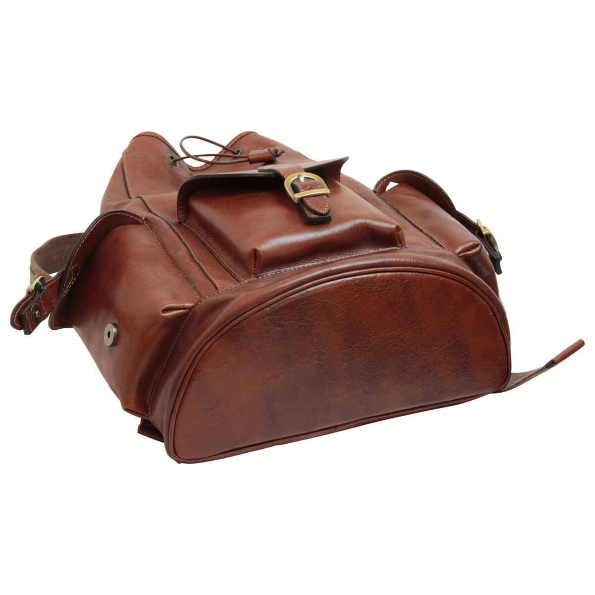 Vetrina Fiorentina -Zaino in pelle con 3 tasche frontali. Marrone-