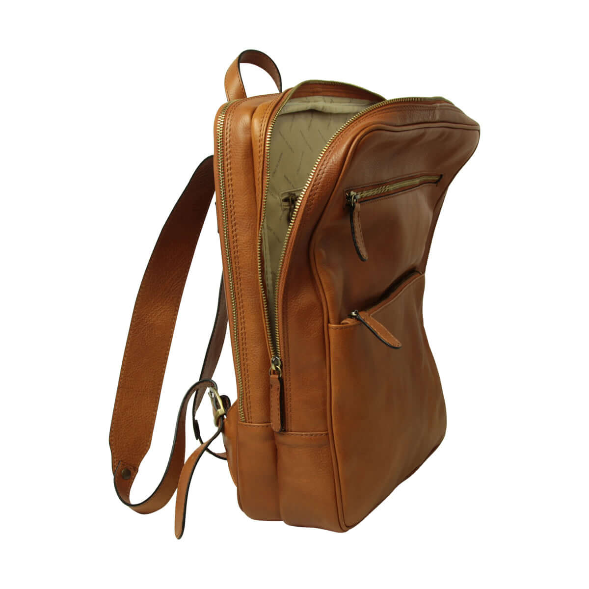 Zaino in pelle con fascia per trolley Marrone Coloniale, elegante zaino artigianale fiorentino in color marrone.