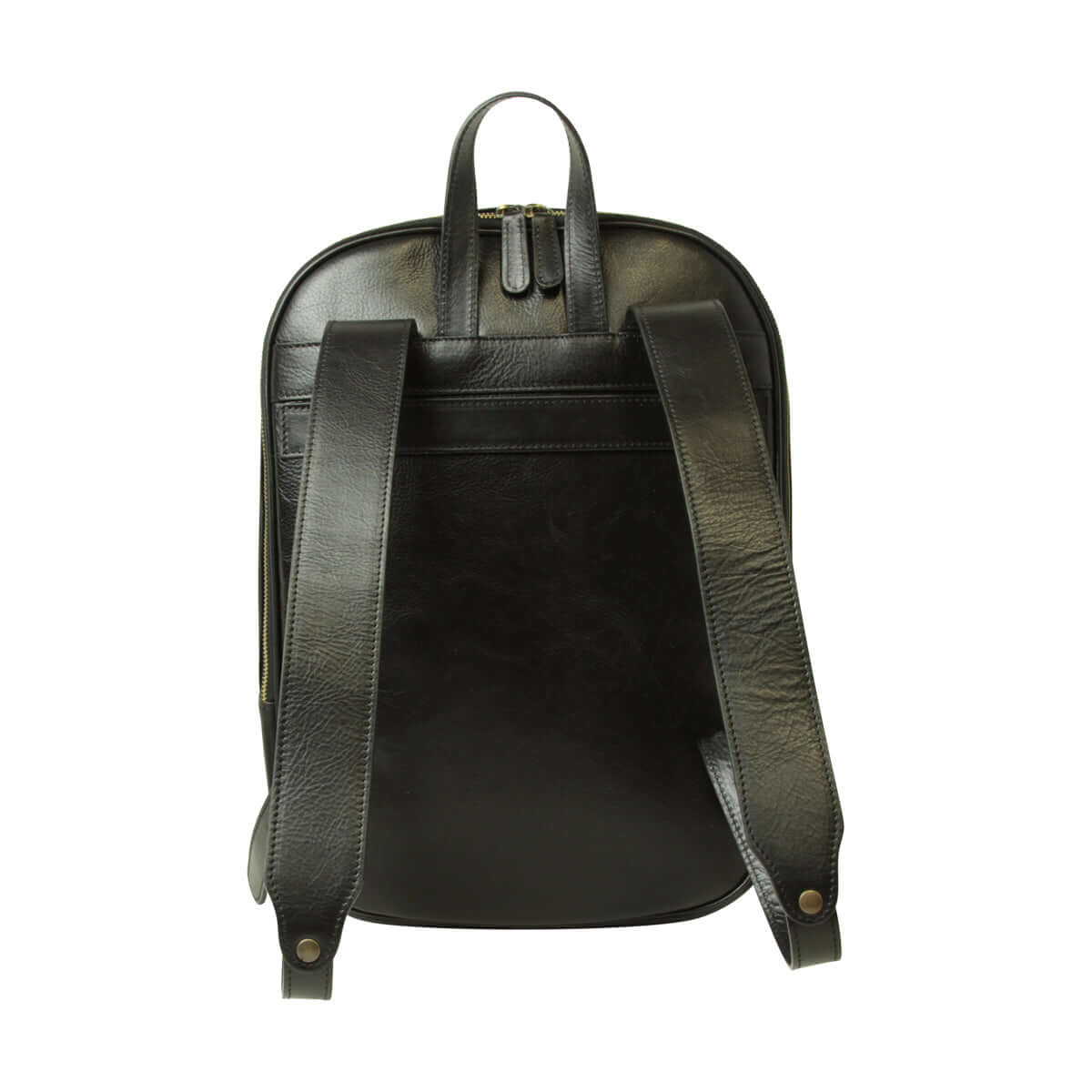 Vetrina Fiorentina -Zaino in pelle con tasca con zip frontale. Nero-