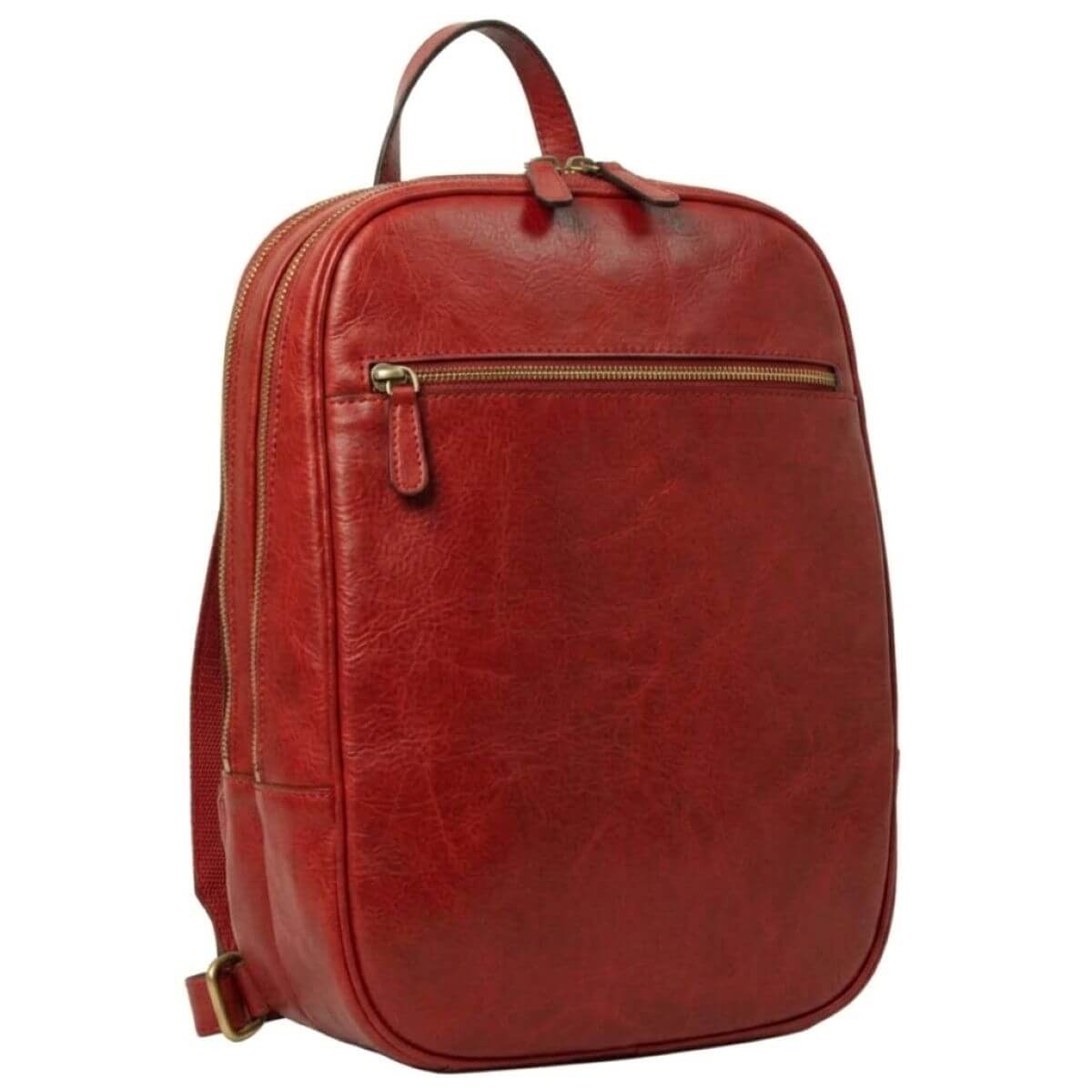 Vetrina Fiorentina -Zaino in pelle con tasca con zip frontale - Rosso-